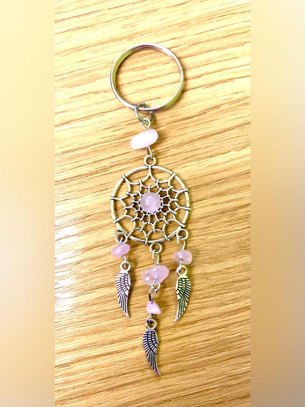 Rose Quartz Dreamcatcher Keychain